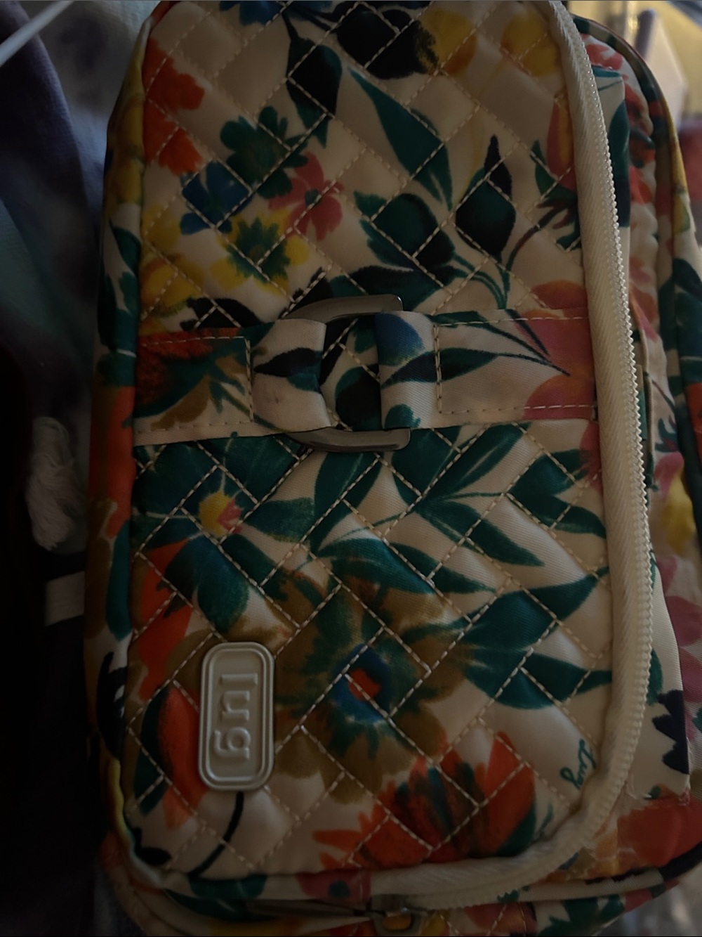Lug Crossbody Bag in multi color pattern in yellow orange green blue design